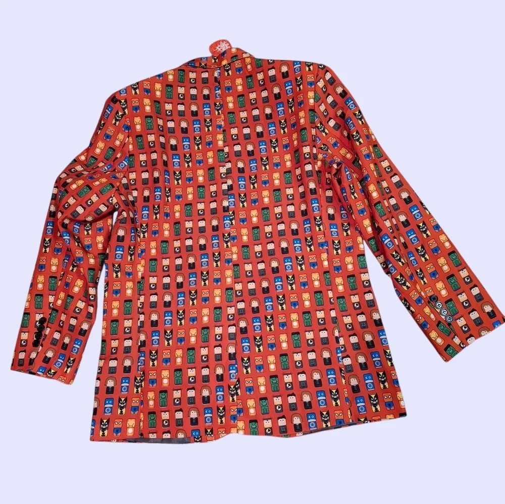 Marvel Mini Mates All Over Print Red Suit Blazer  Men Size Medium